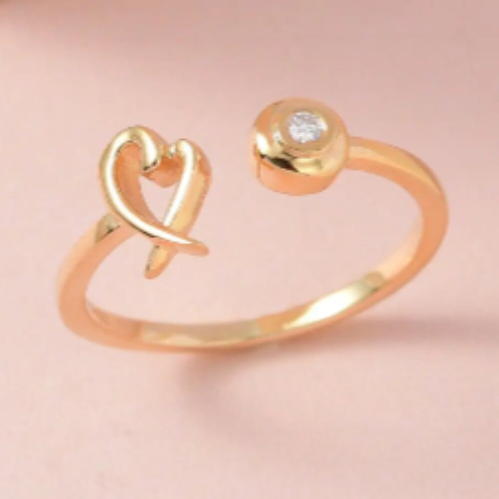 Designer inspired Gold over Sterling silver Open Heart Ring with Cubic Zirconia